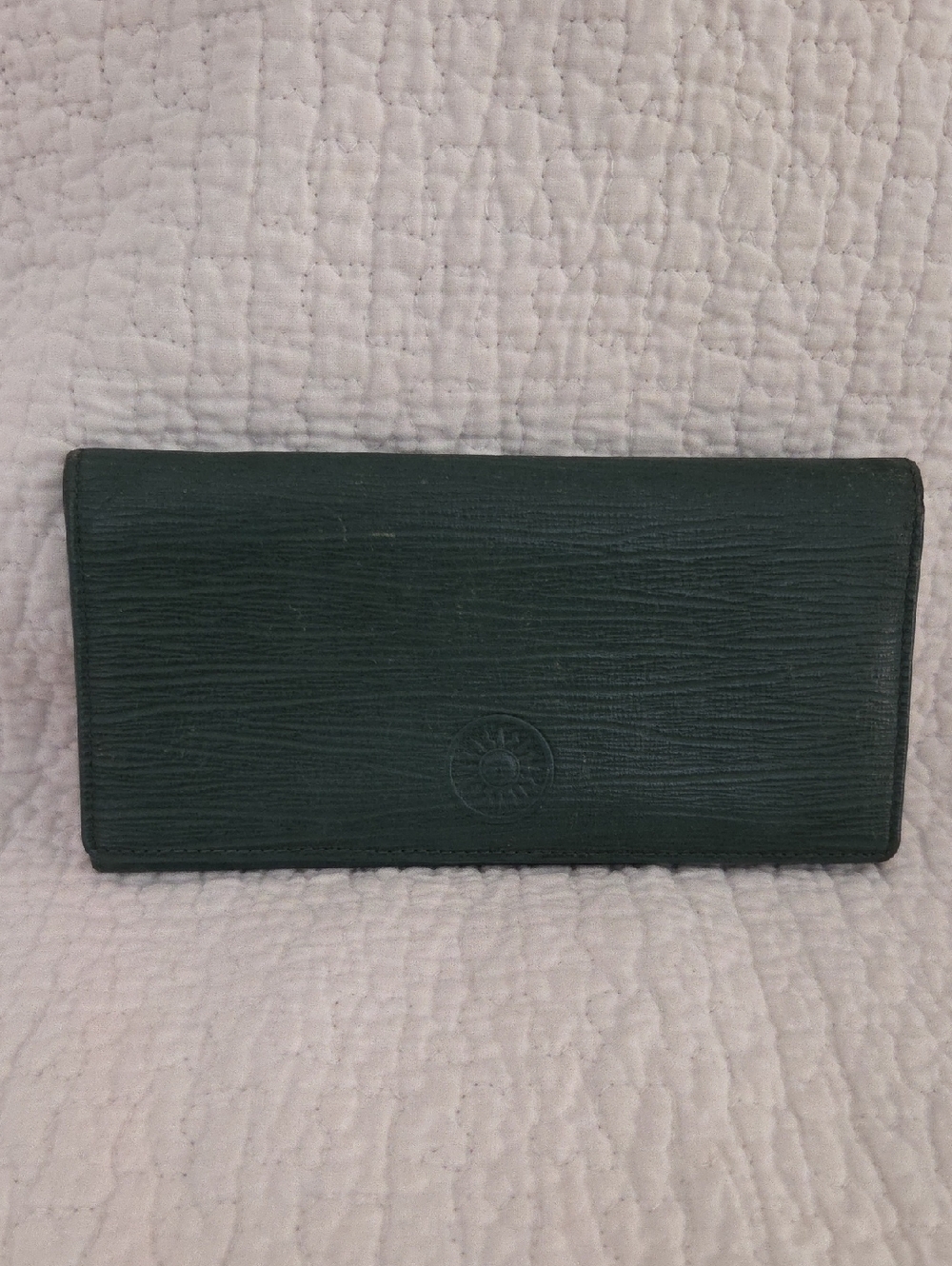 Gianni Versace Vintage Textured Leather Long Wallet in Dark Green